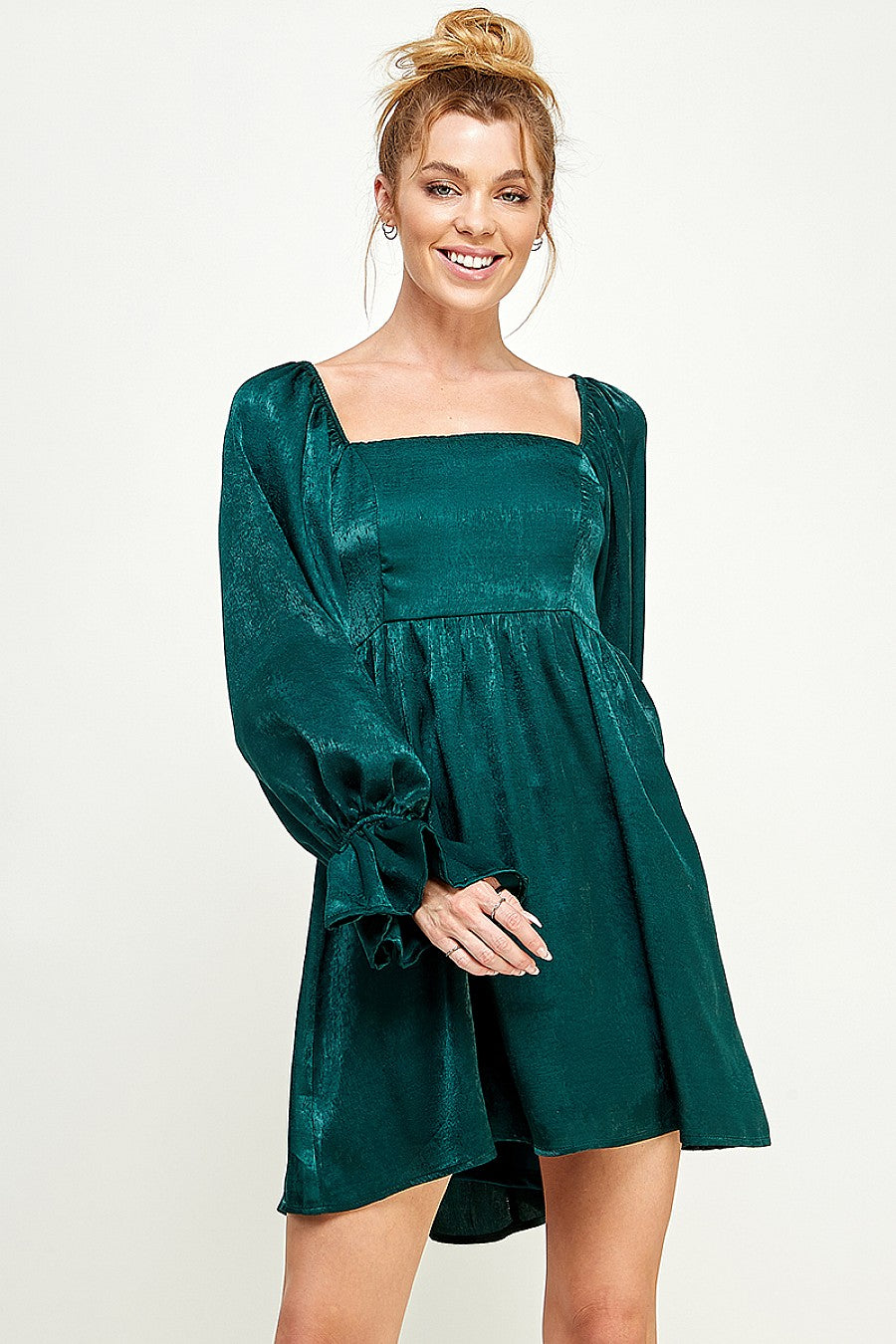Cocktail Dresses Short Square Neck Long Sleeve Mini Dress Hunter Green