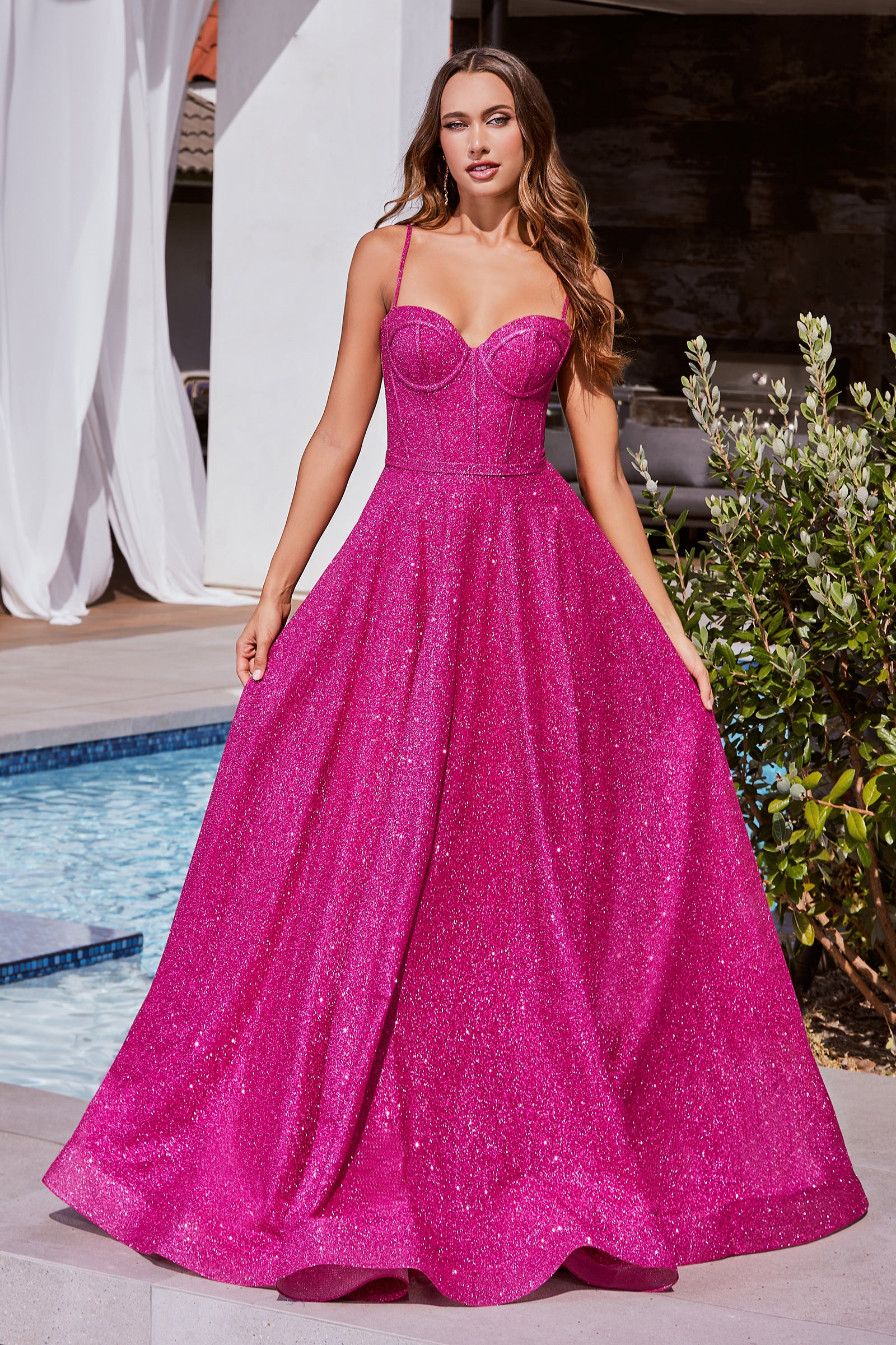 Fuchsia Cinderella Divine S483 Glittered Long Prom Ball Gown for 138.95 The Dress Outlet