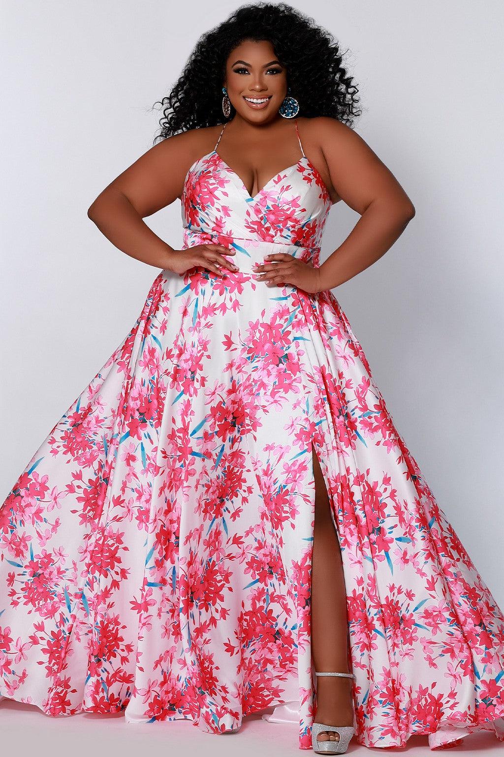 Pink Blossom Sydneys Closet CE2206 Long Plus Size Floral Formal