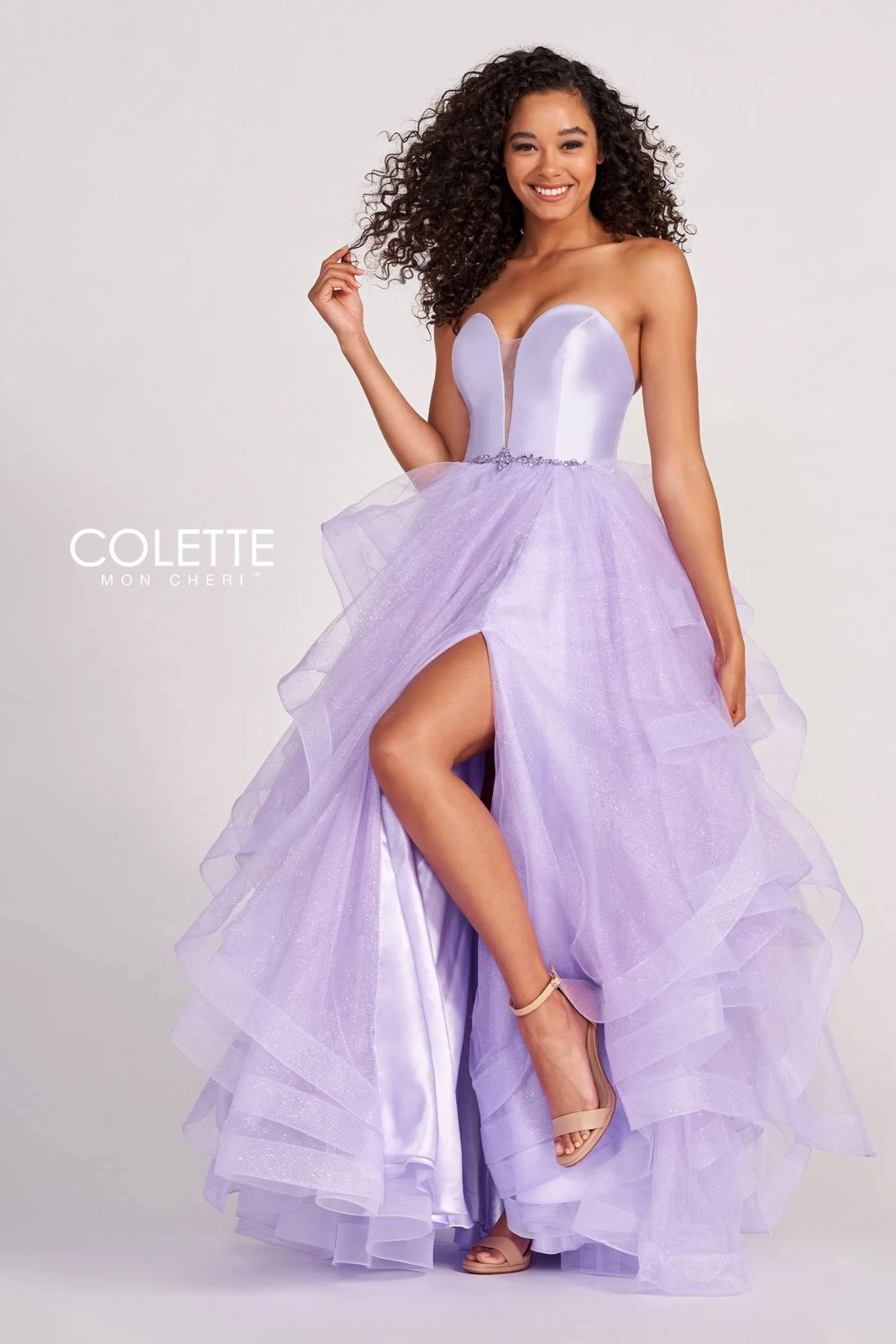 Prom Dresses Glitter Flounce Formal Prom Long Ball Gown Lilac