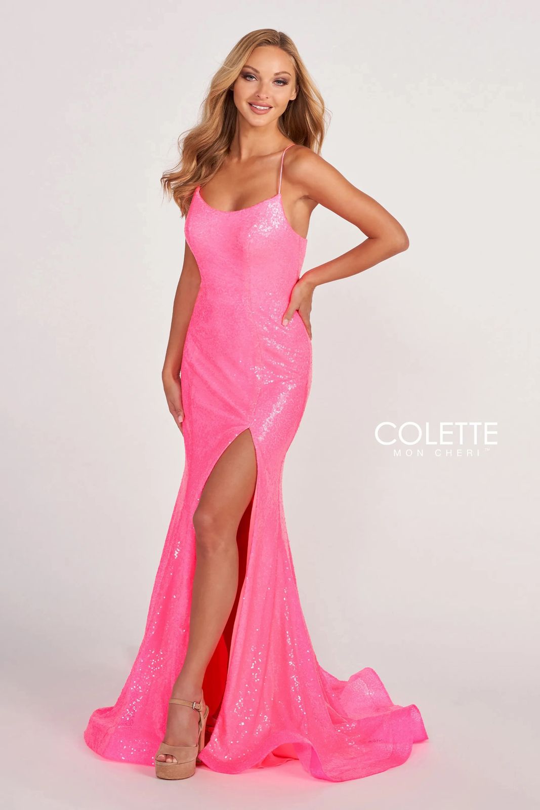 Prom Dresses Fitted Long Formal Sequin Prom Dress Hot Pink