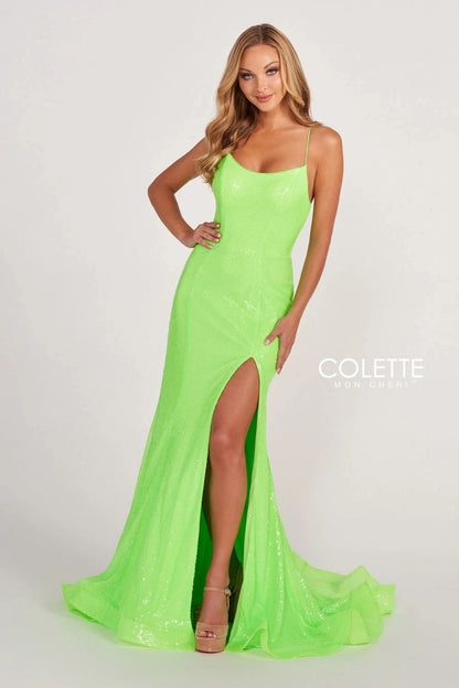 Prom Dresses Fitted Long Formal Sequin Prom Dress Lime