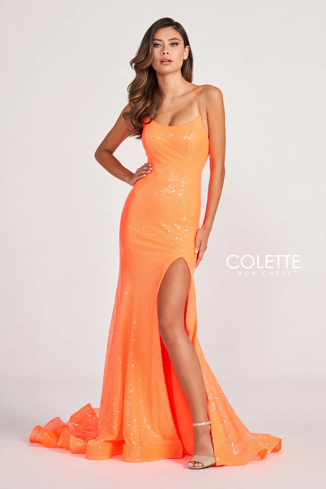 Prom Dresses Fitted Long Formal Sequin Prom Dress Orange