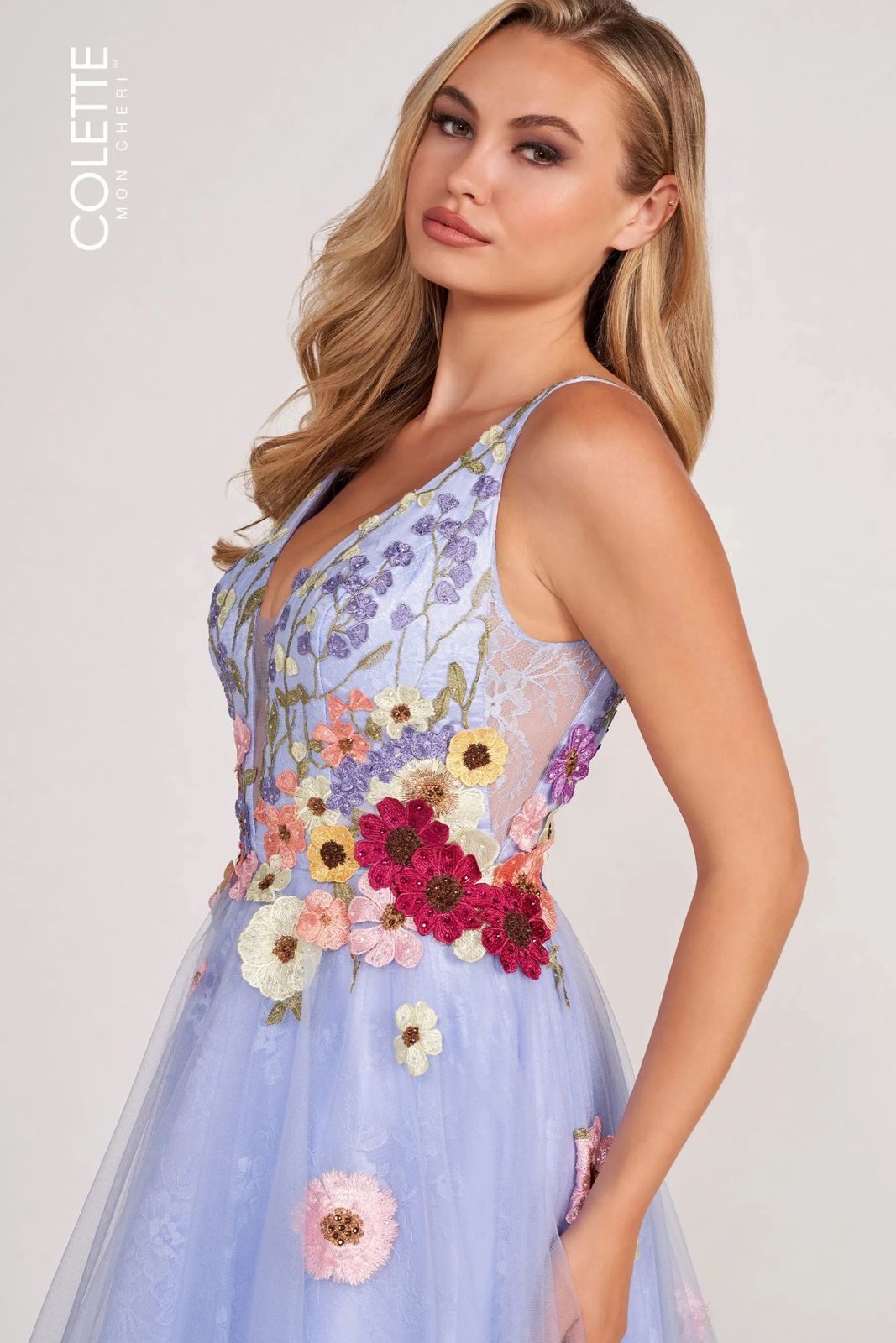 Prom Dresses Floral Applique Formal Prom Long Dress Periwinkle/Multi