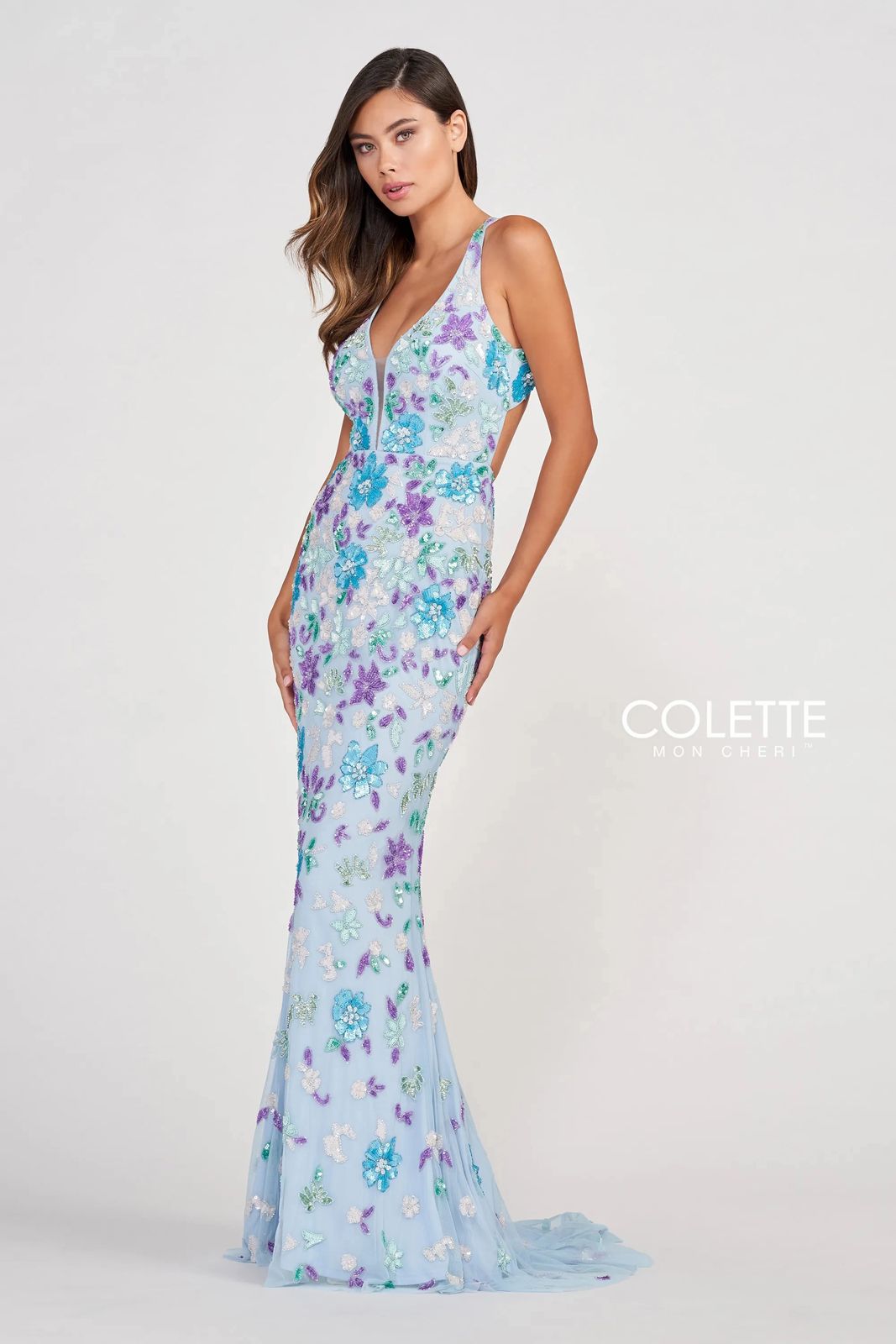 Prom Dresses Prom Long Formal Floral Beaded Dress Blue Multi