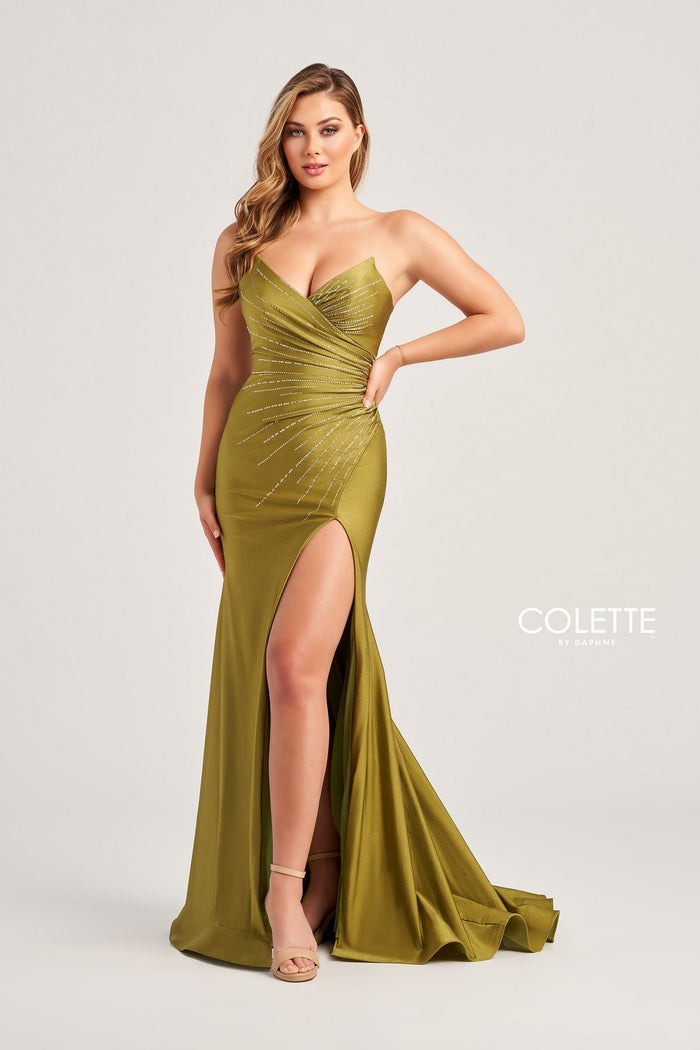 Prom Dresses Fitted Long Formal Stones Prom Dress Olive