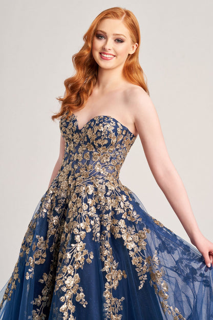 Prom Dresses Glitter Long Formal Sequin Prom Dress  Navy Blue/Gold
