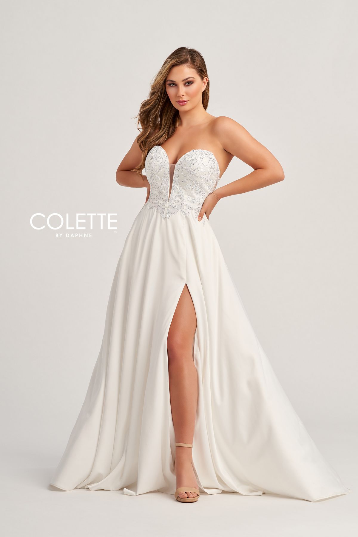 Prom Dresses Stone Accents Long Formal Prom Dress Diamond White