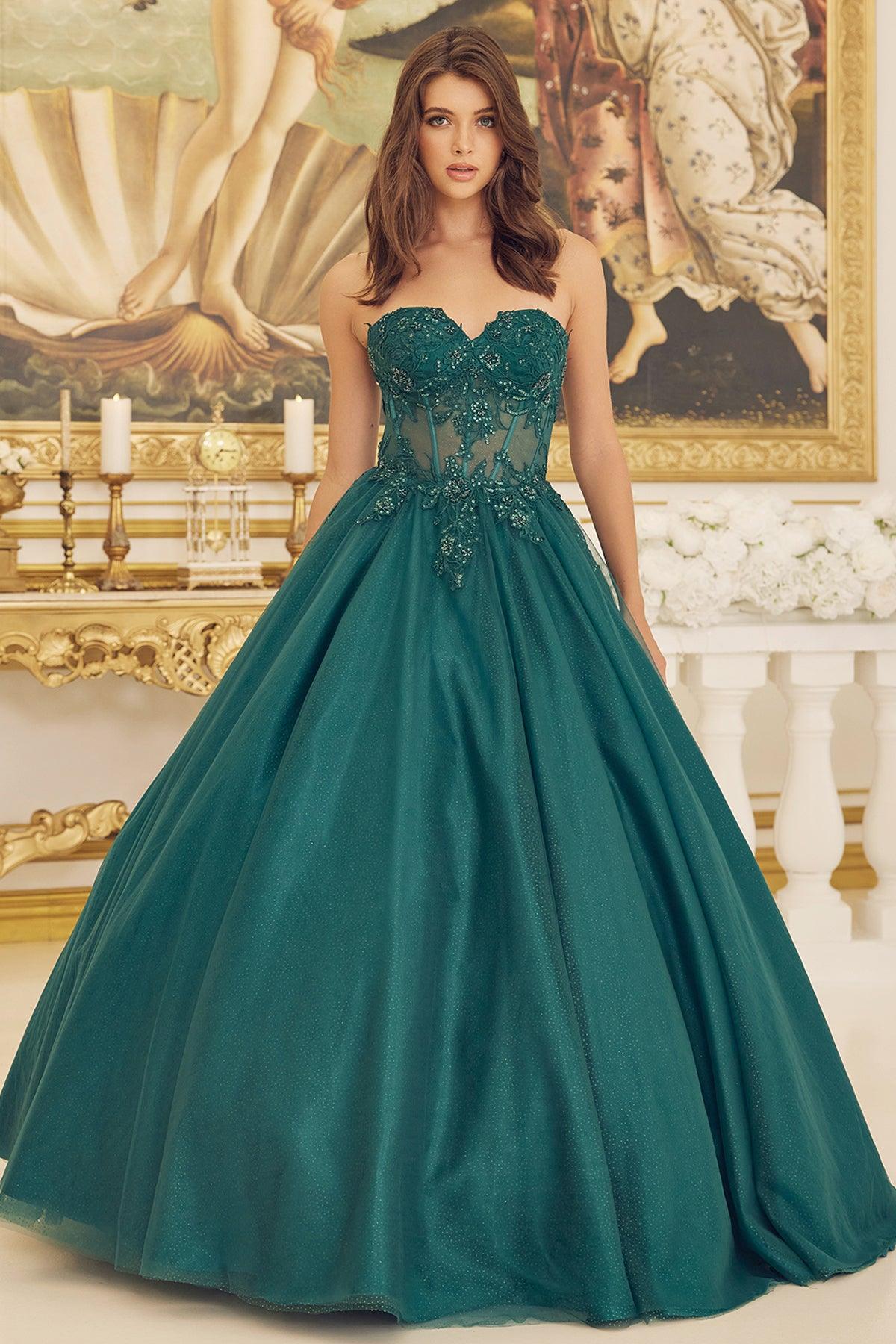 Nox Anabel CU1194 Long Strapless Quinceanera Dress Ball Gown Emerald