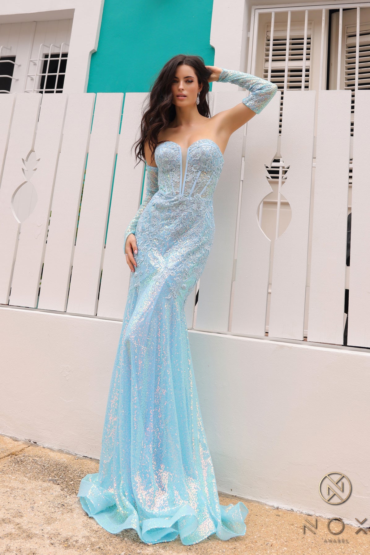 Prom Dresses Glittered Long Prom Gown Light Blue