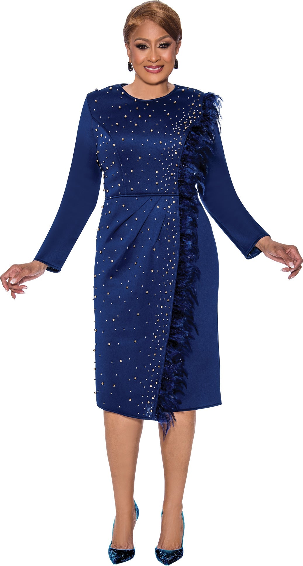 Navy Divine Apparel DCC5151 Long Sleeve Midi Cocktail Dress for $299.99 ...