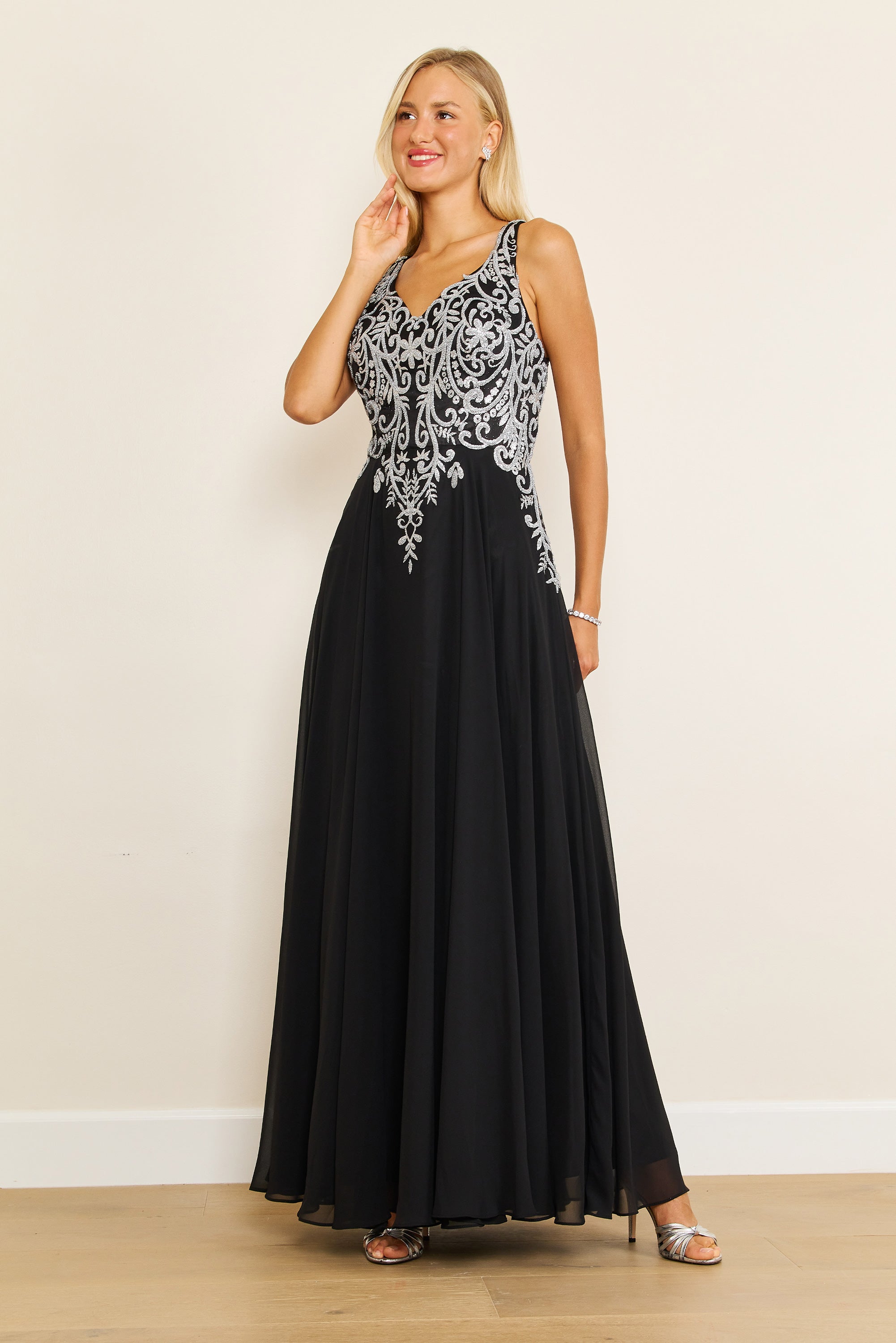 Black/Silver Dylan & Davids Long Formal Party Dress Plus Size Black Tie