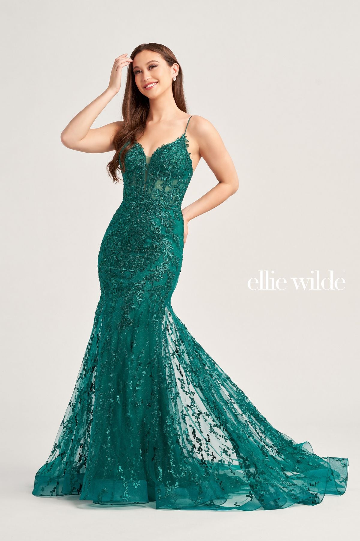 Emerald Ellie Wilde EW35010 Long Fitted Formal Glitter Prom Dress for