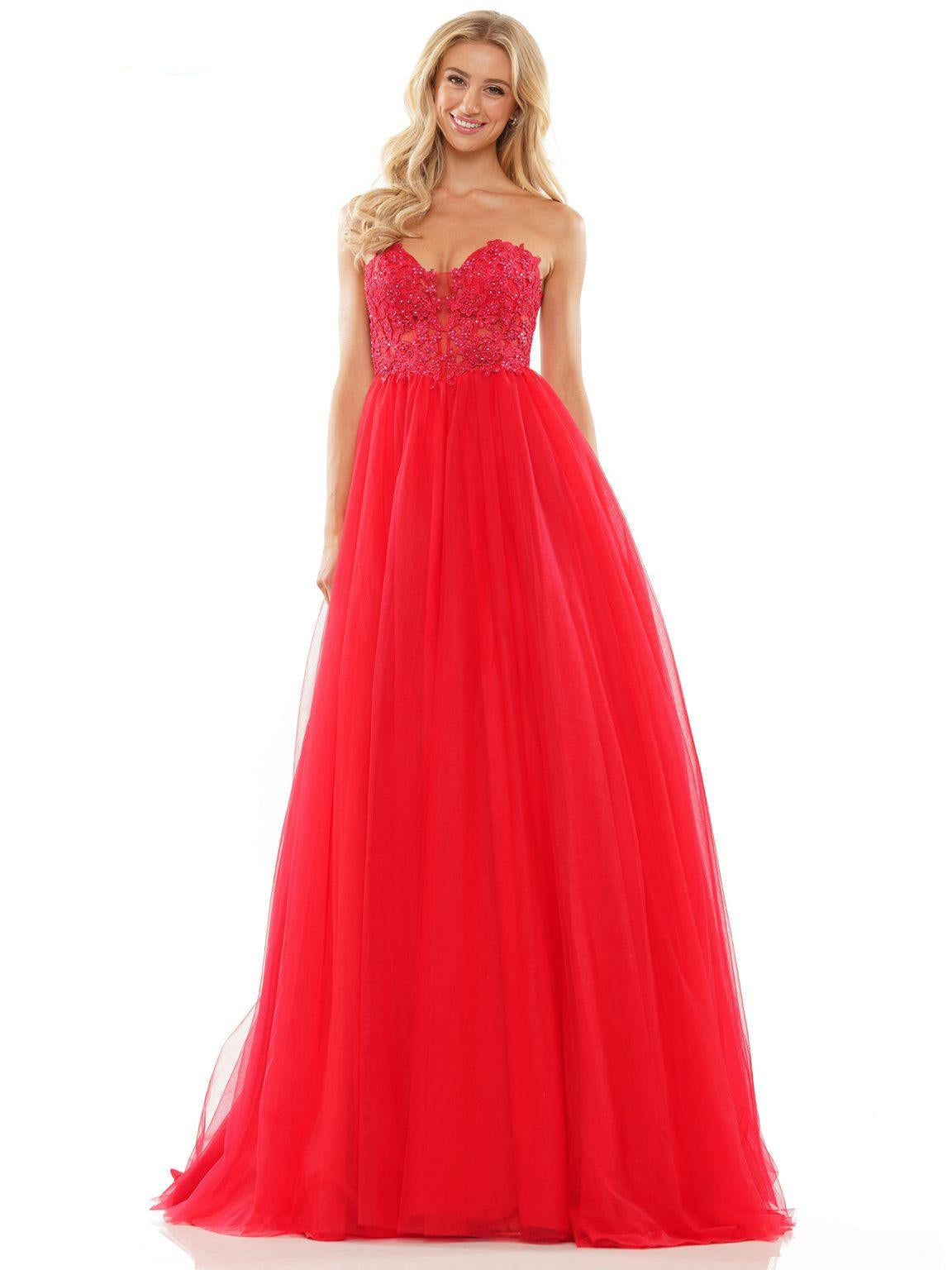 Prom Dresses Prom Long Strapless Mesh Ball Gown Red