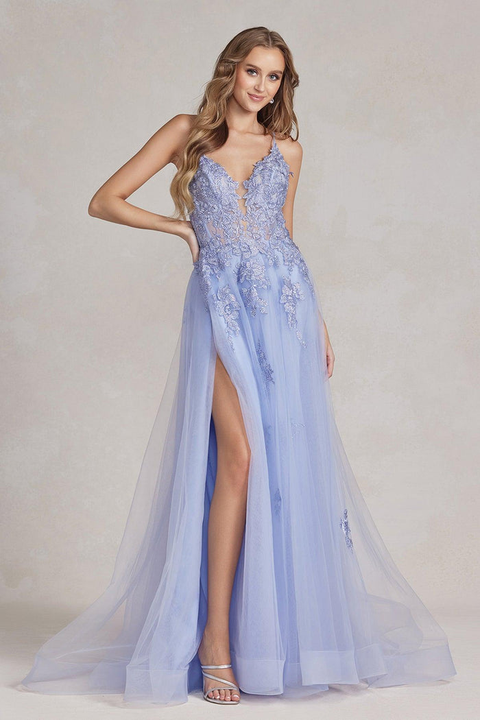 Nox Anabel G1149 Long Spaghetti Strap Sexy Prom Tulle Gown Light Mauve
