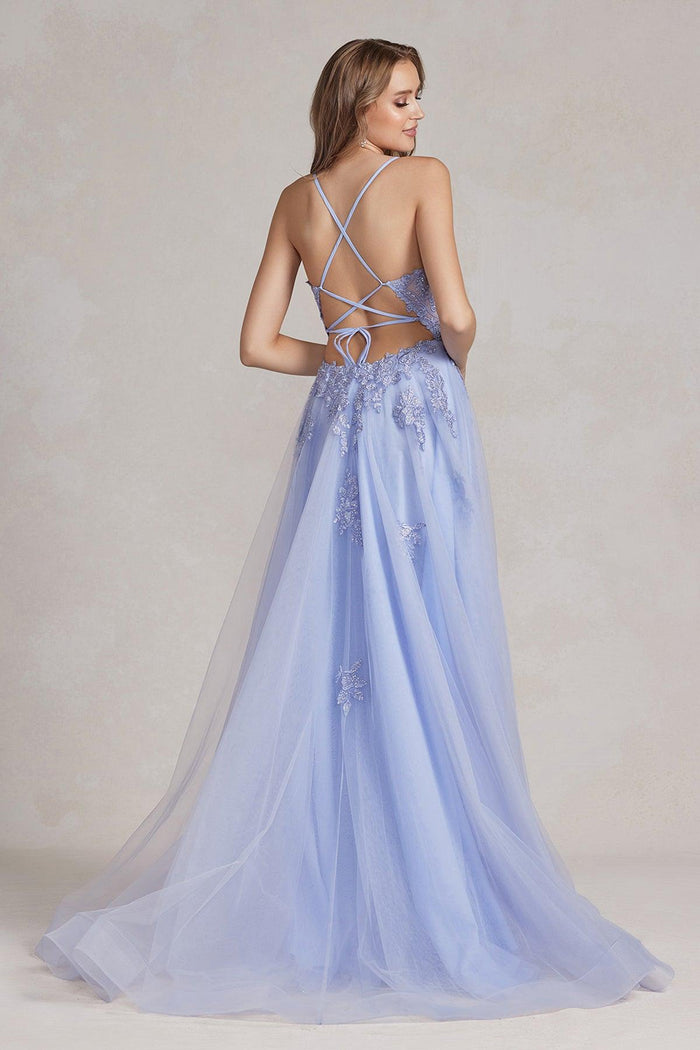 Nox Anabel G1149 Long Spaghetti Strap Sexy Prom Tulle Gown Light Mauve