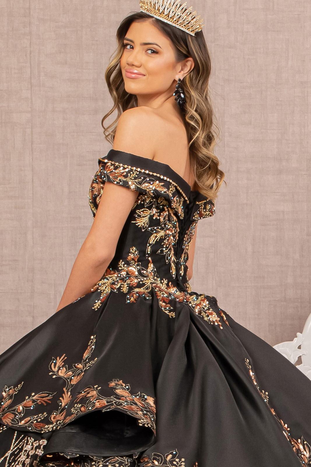 Quinceniera Dresses Long Quinceanera Satin Ball Gown Black/Gold