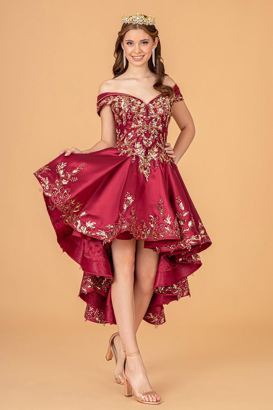 Quinceniera Dresses Long Quinceanera Satin Ball Gown Burgundy/Gold
