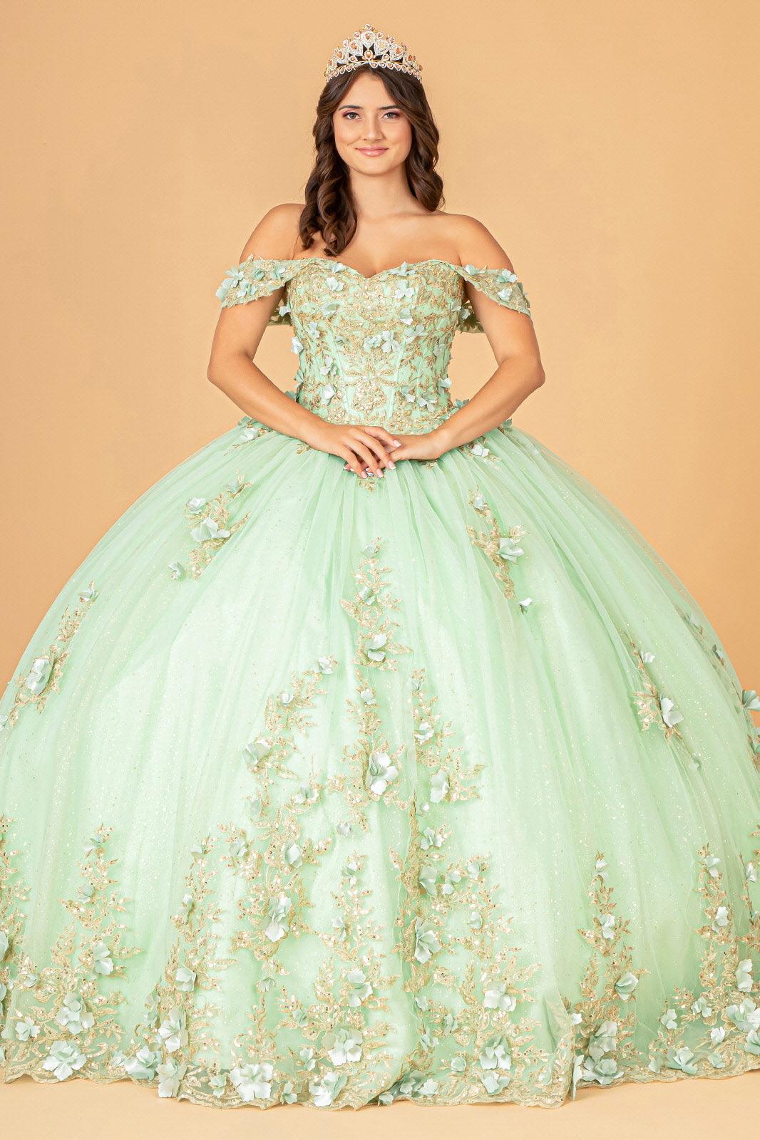 Sage Long Off Shoulder Ball Gown Quinceanera Dress Quinceanera