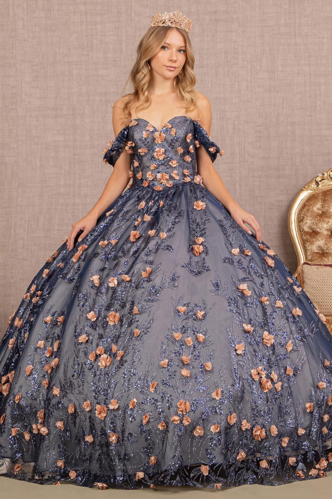 Quinceniera Dresses Quinceanera Long Dress Glitter Ball Gown Navy
