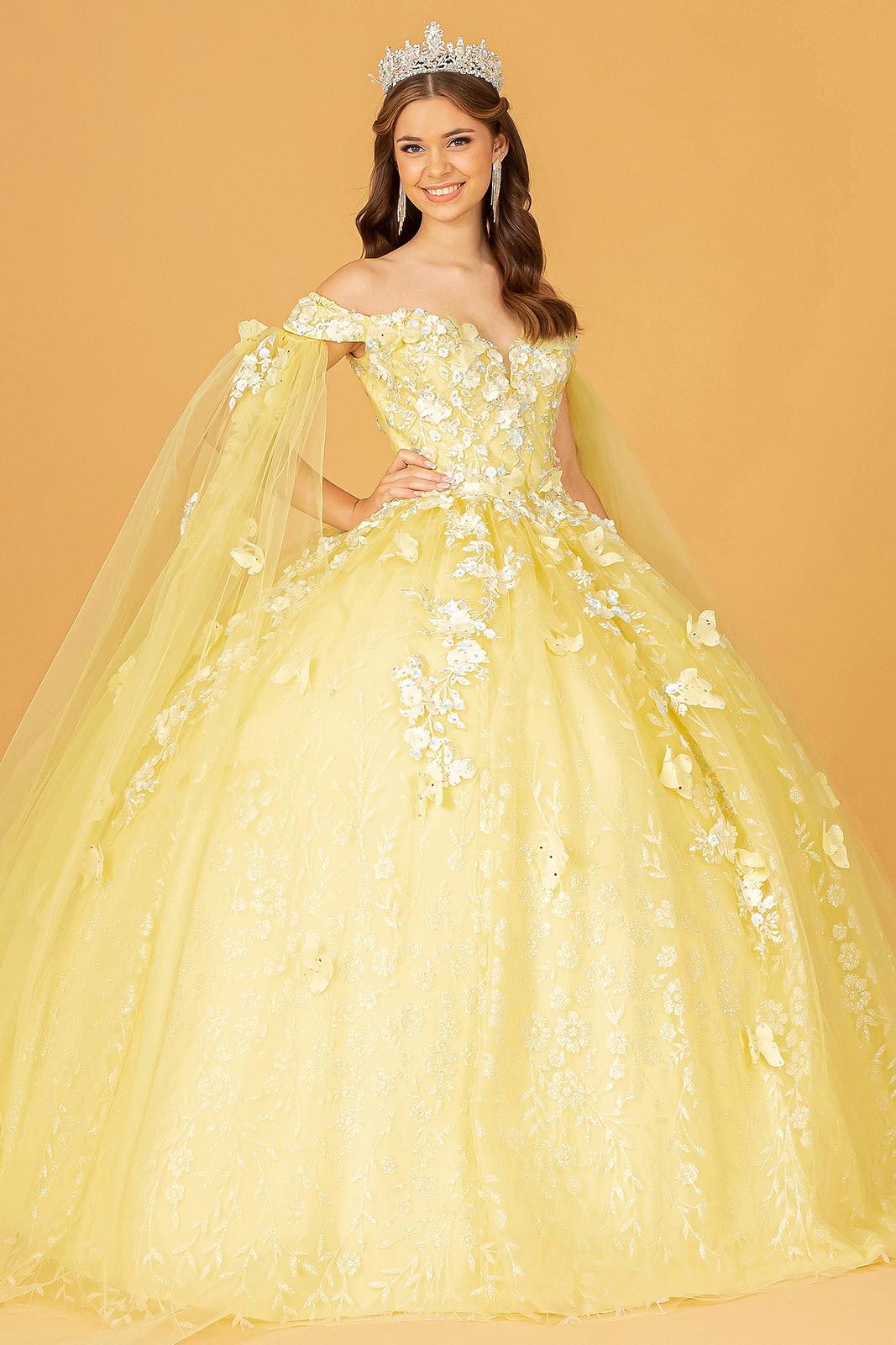 Quinceniera Dresses Long Ball Gown Glitter Quinceanera Dress Yellow