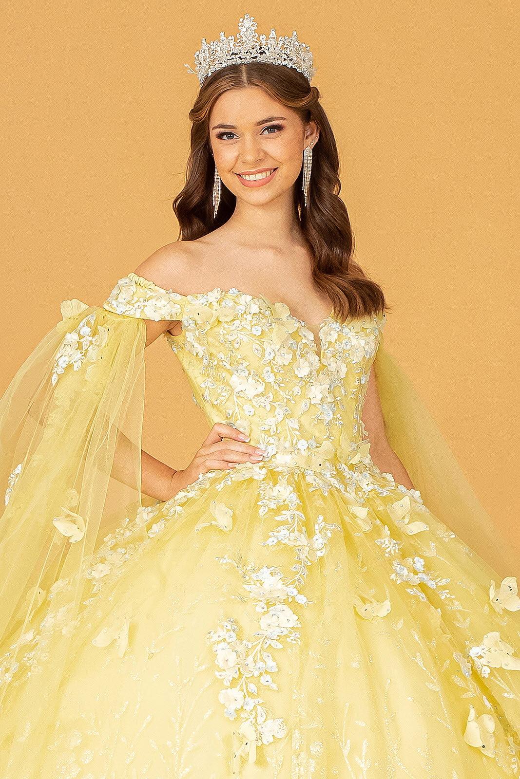 Quinceniera Dresses Long Ball Gown Glitter Quinceanera Dress Yellow