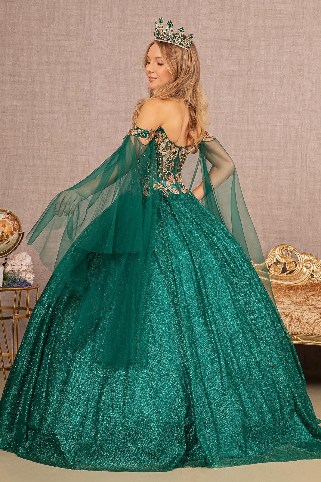 Quinceniera Dresses Long Quinceanera Dress Glitter Mesh Ball Gown Emerald Green