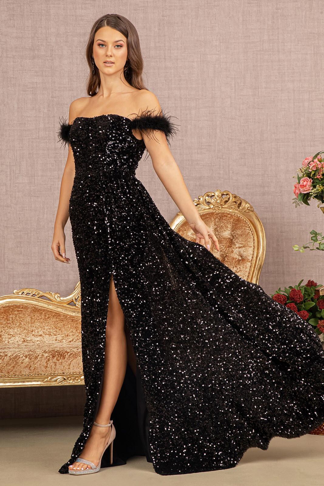 Black Long Off Shoulder Velvet Prom Dress