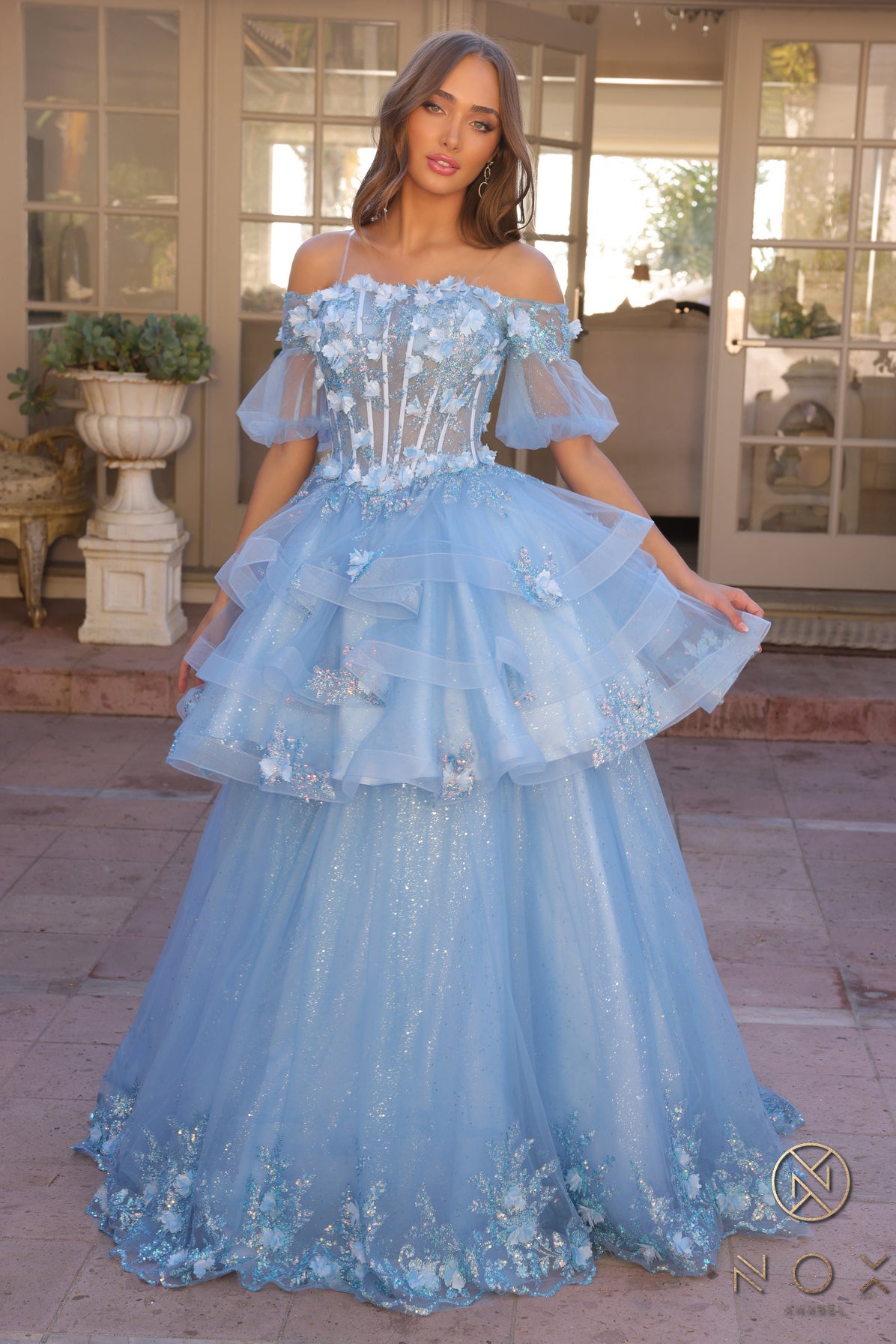 Prom Dresses Glittered Tulle Prom Ballgown Franch Blue