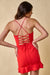 Cocktail Dresses Short Spaghetti Strap Ruffled Lace Up Back Bodycon Dress Tomato Red
