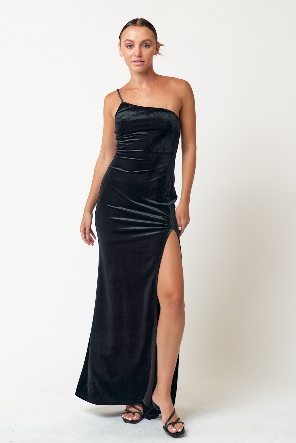 Formal Dresses Long One Shoulder Velvet Dress Black