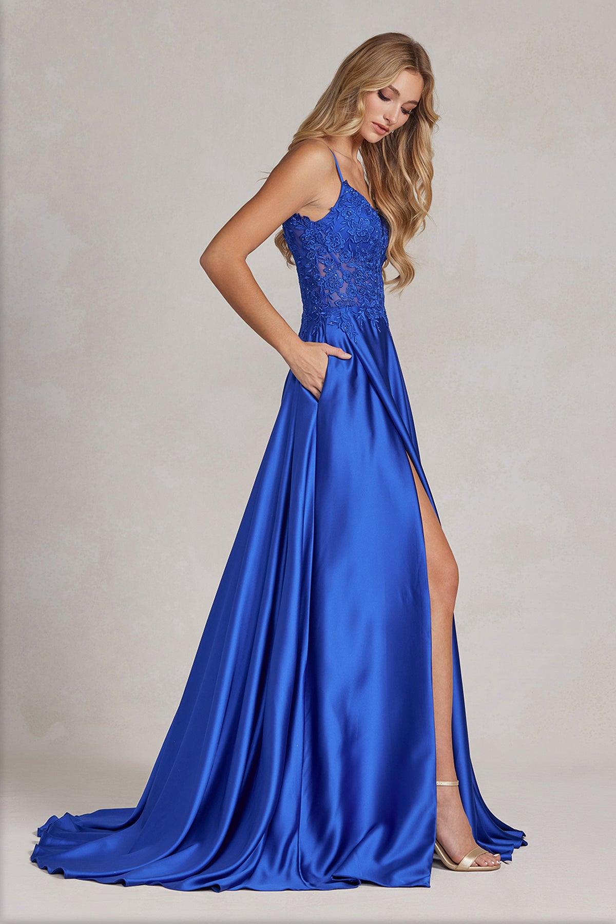 Nox Anabel K1121 Prom Long Sexy Slit Formal Dress Royal Blue