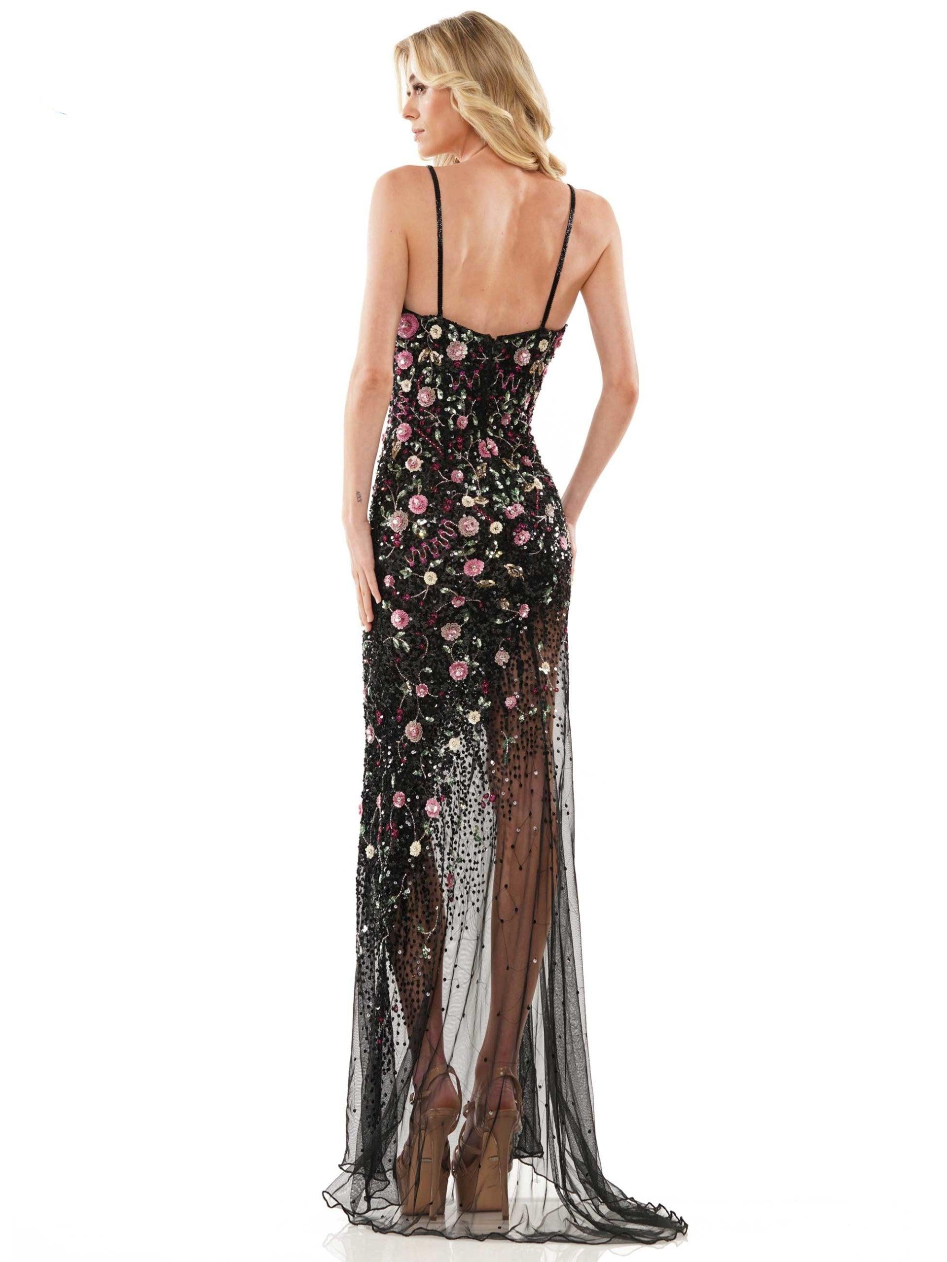 Prom Dresses Long Spaghetti Strap Floral Prom Dress Black