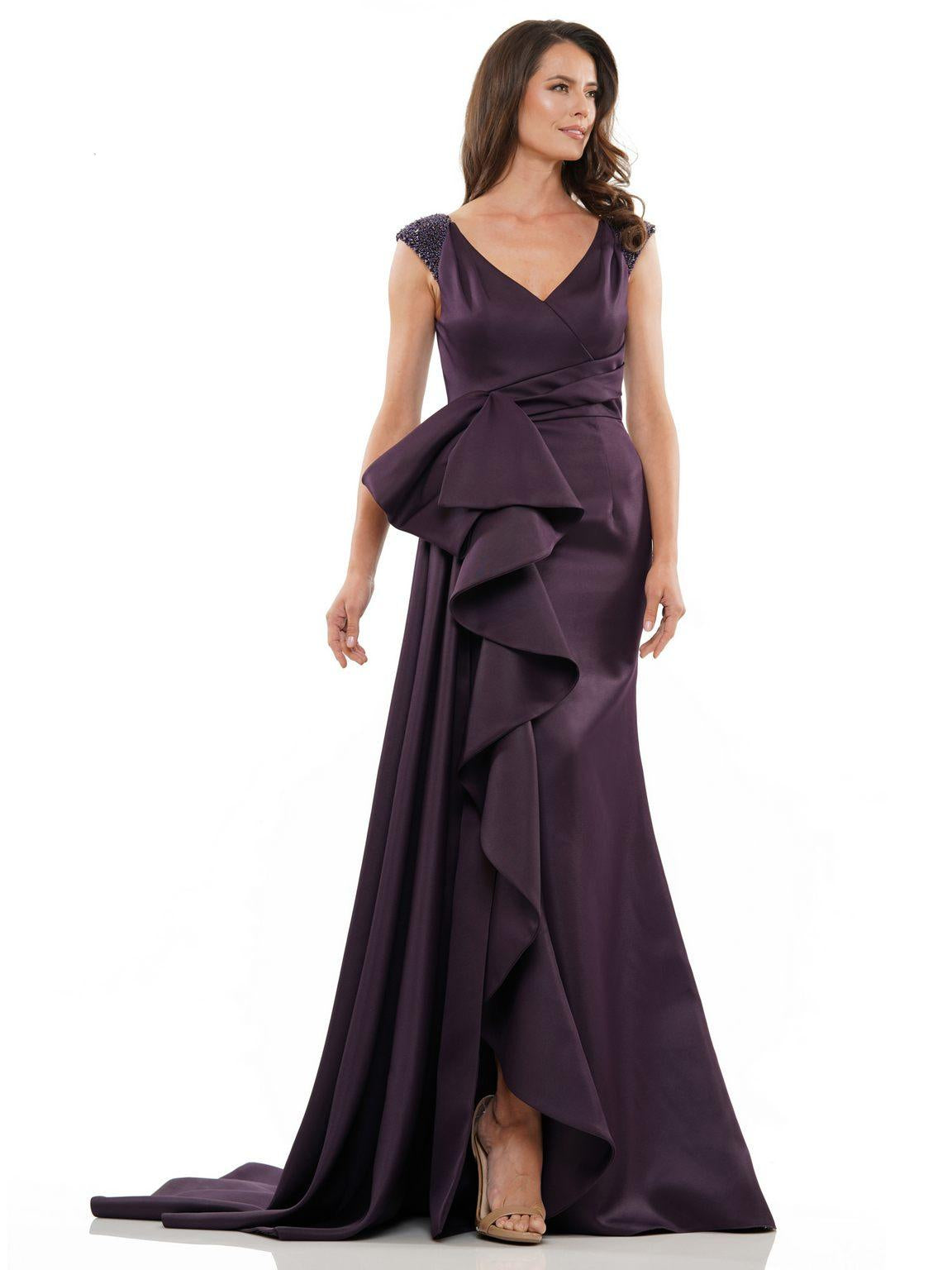 Mother of the Bride Dresses Long Cap Sleeve Formal Dress Eggplant