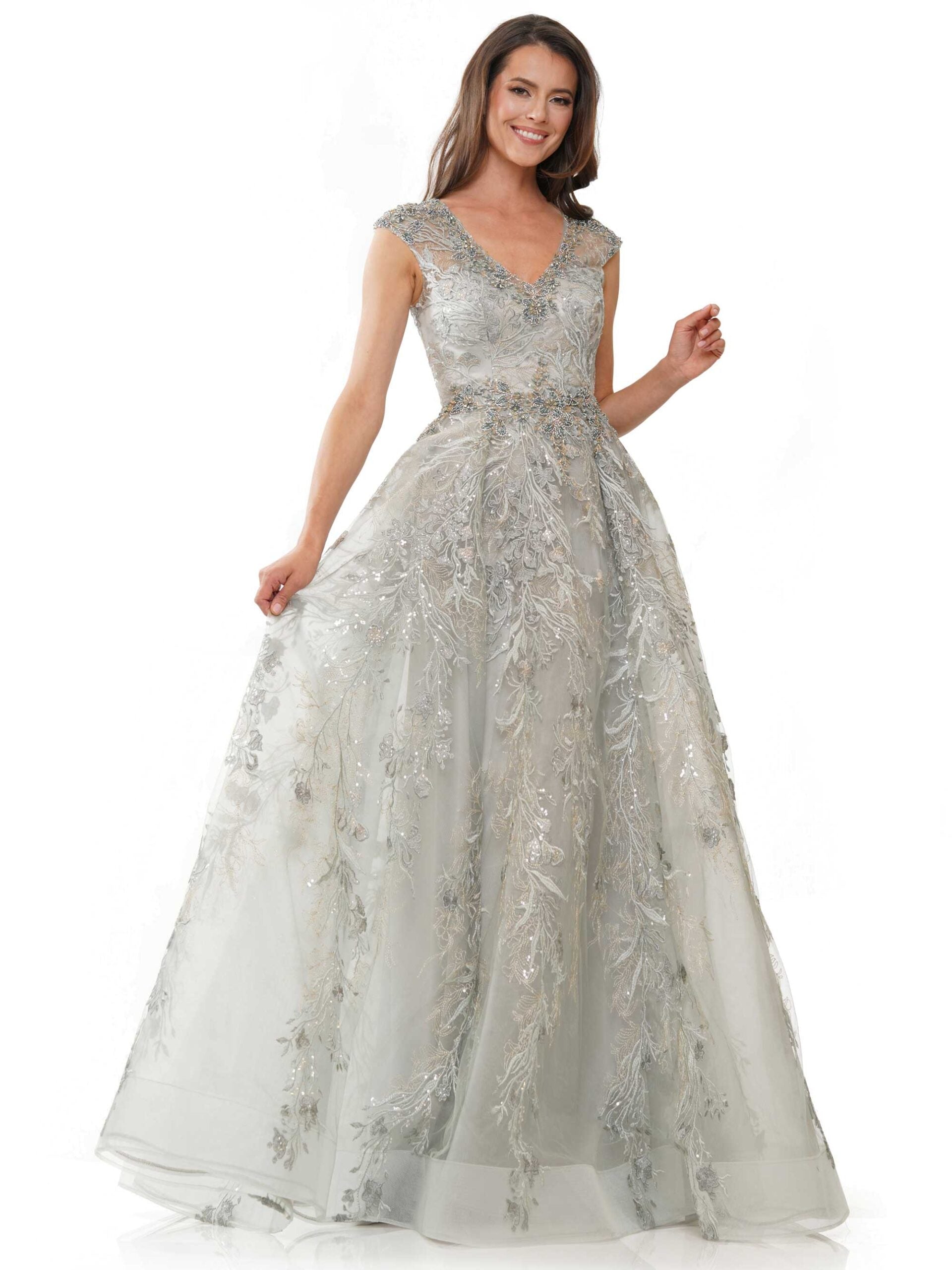 Formal Dresses Long Cap Sleeve Formal Evening Dress Seaglass