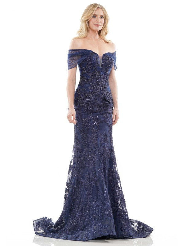 Formal Dresses Long Off Shoulder Formal Lace Dress Navy