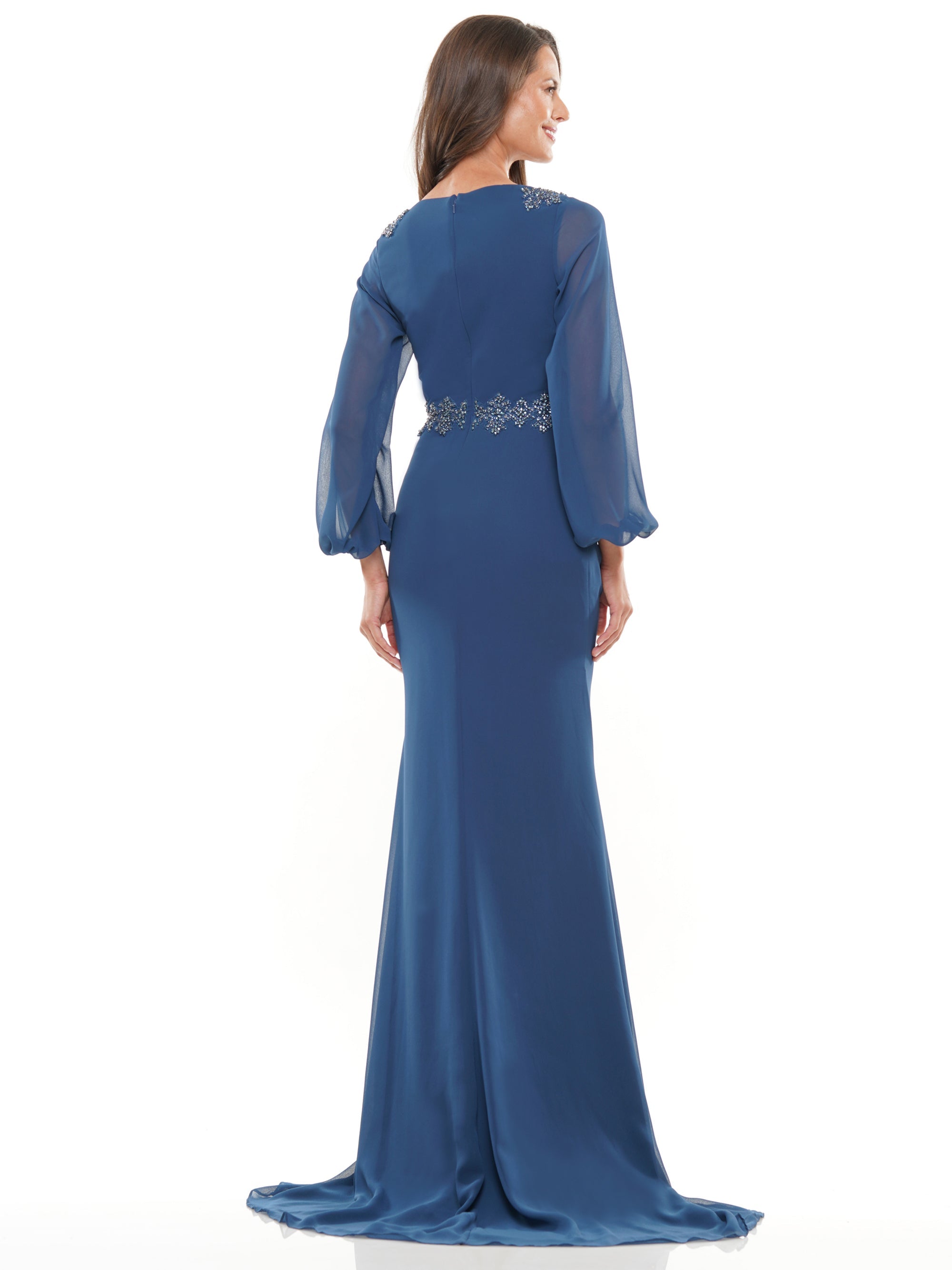Mother of the Bride Dresses Mother of the Bride Long Sleeve V Neck Chiffon Dress Peacock