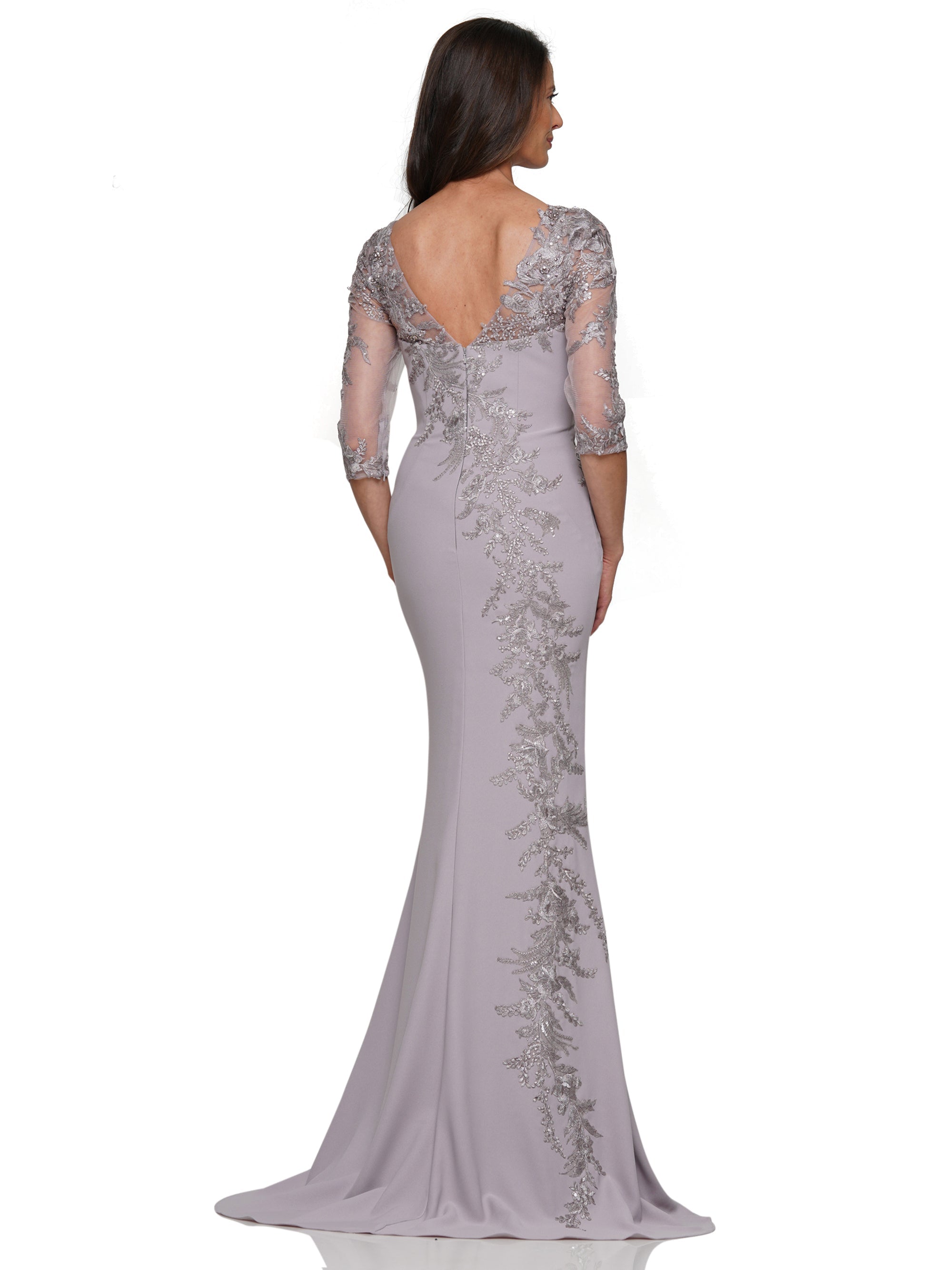 Mother of the Bride Dresses Mother of the Bride Quarter Sleeve Lace Applique Long Dress Grey Mauve