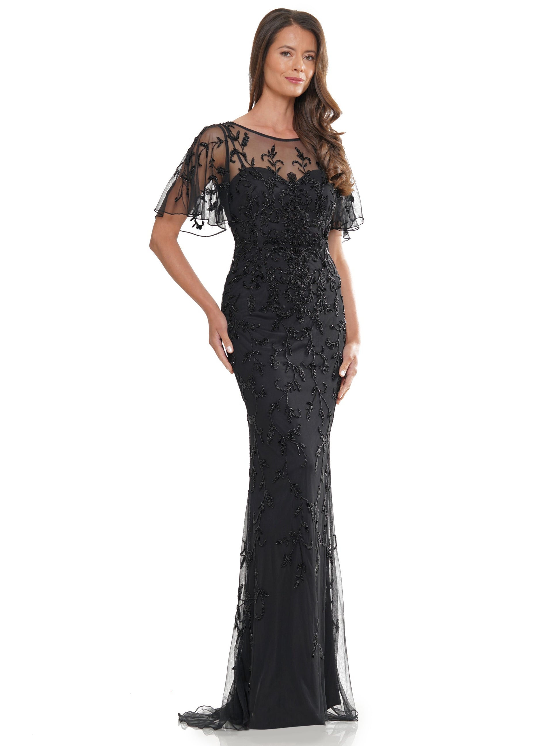 Marsoni MV1281 Mother of the Bride Beaded Mesh Short Sleeve Dress