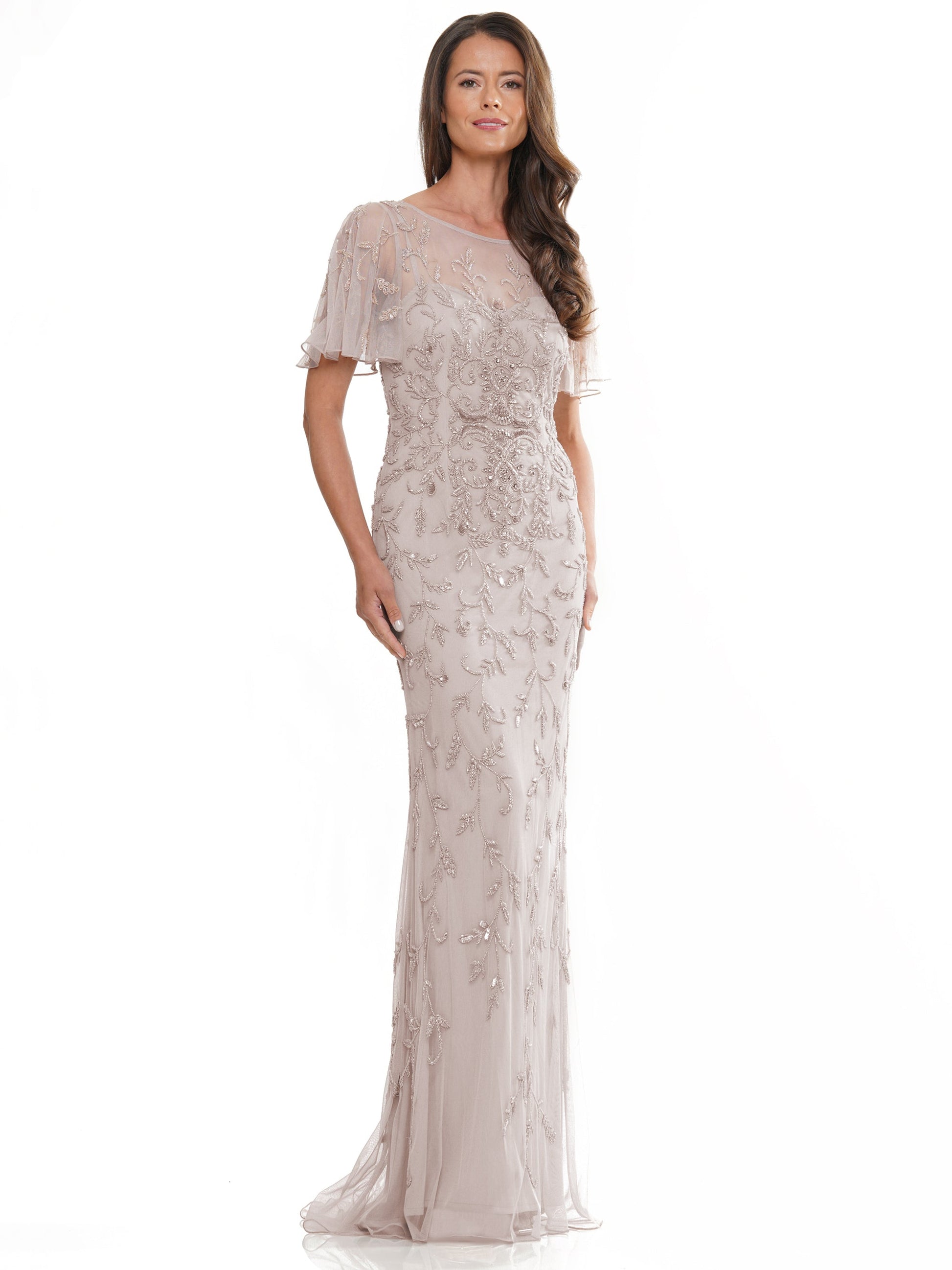 Marsoni MV1281 Mother of the Bride Beaded Mesh Short Sleeve Dress
