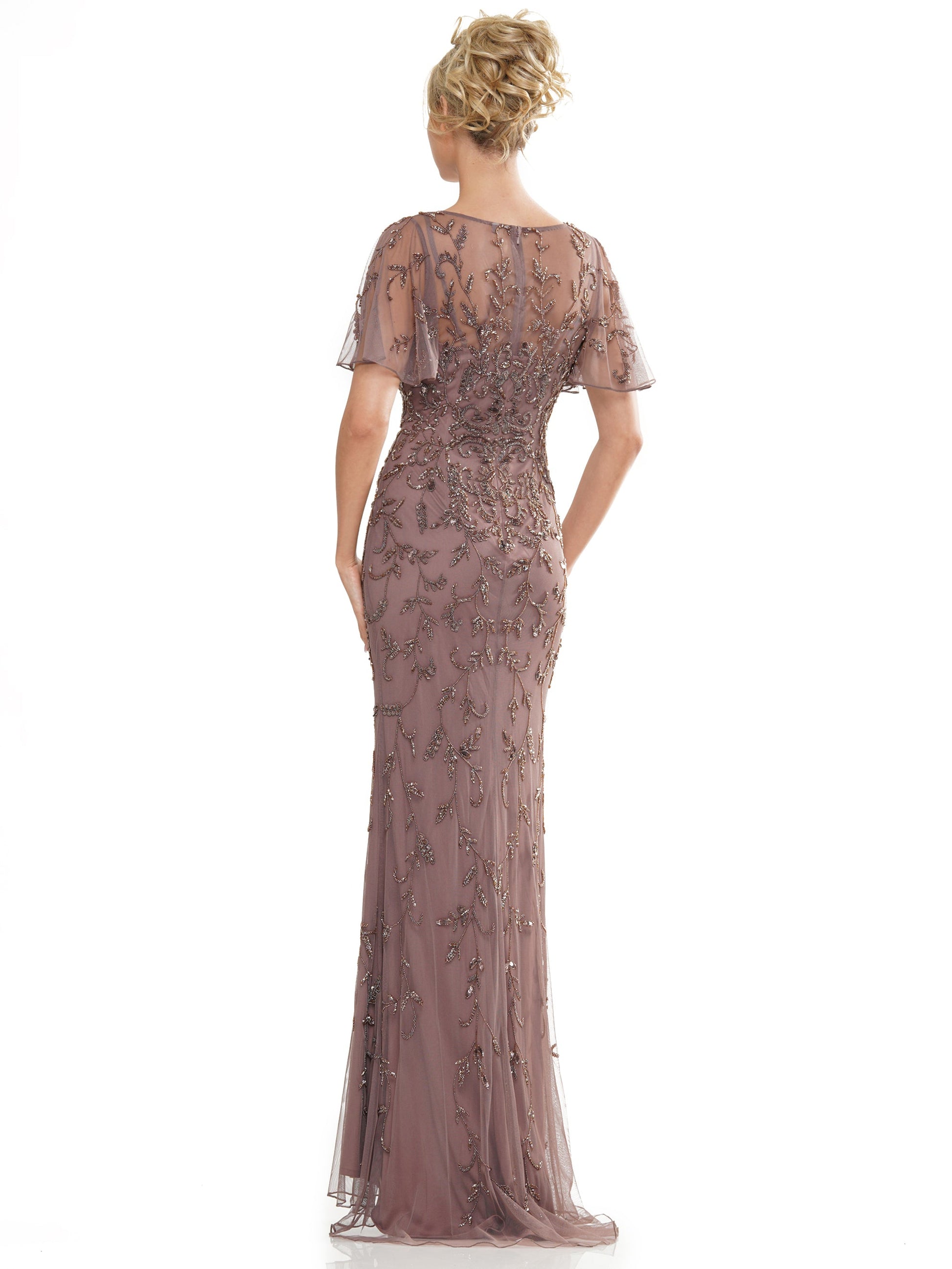 Marsoni MV1281 Mother of the Bride Beaded Mesh Short Sleeve Dress