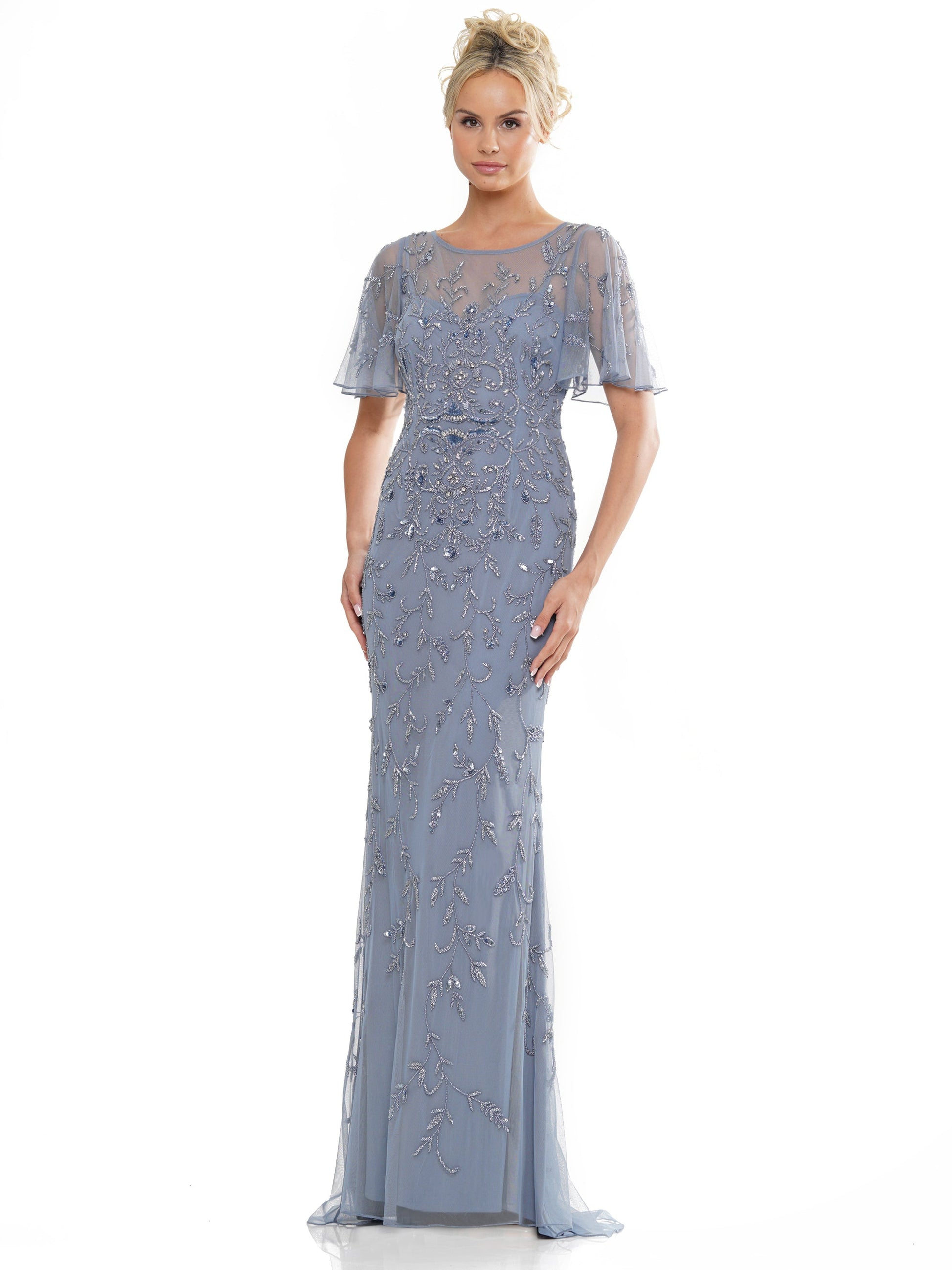 Marsoni MV1281 Mother of the Bride Beaded Mesh Short Sleeve Dress