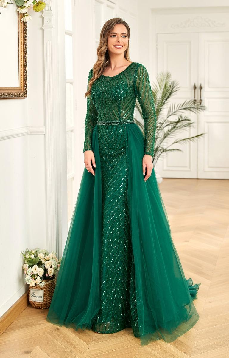 Prom Dresses Long Sleeve Prom Formal Evening Gown Green