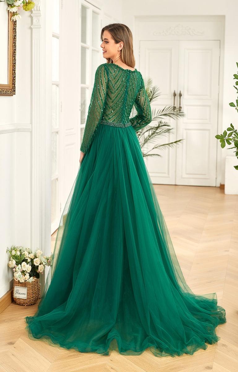 Prom Dresses Long Sleeve Prom Formal Evening Gown Green
