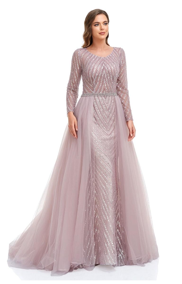 Prom Dresses Long Sleeve Prom Formal Evening Gown Dusty Rose