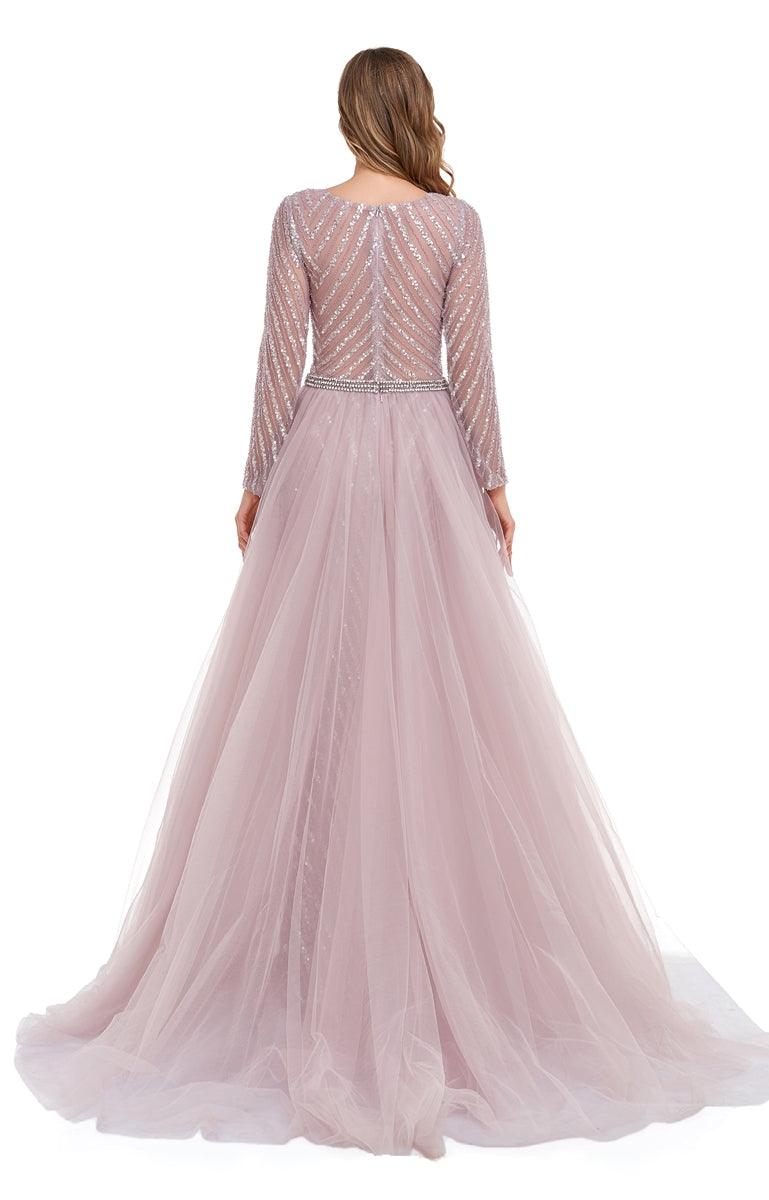 Prom Dresses Long Sleeve Prom Formal Evening Gown Dusty Rose