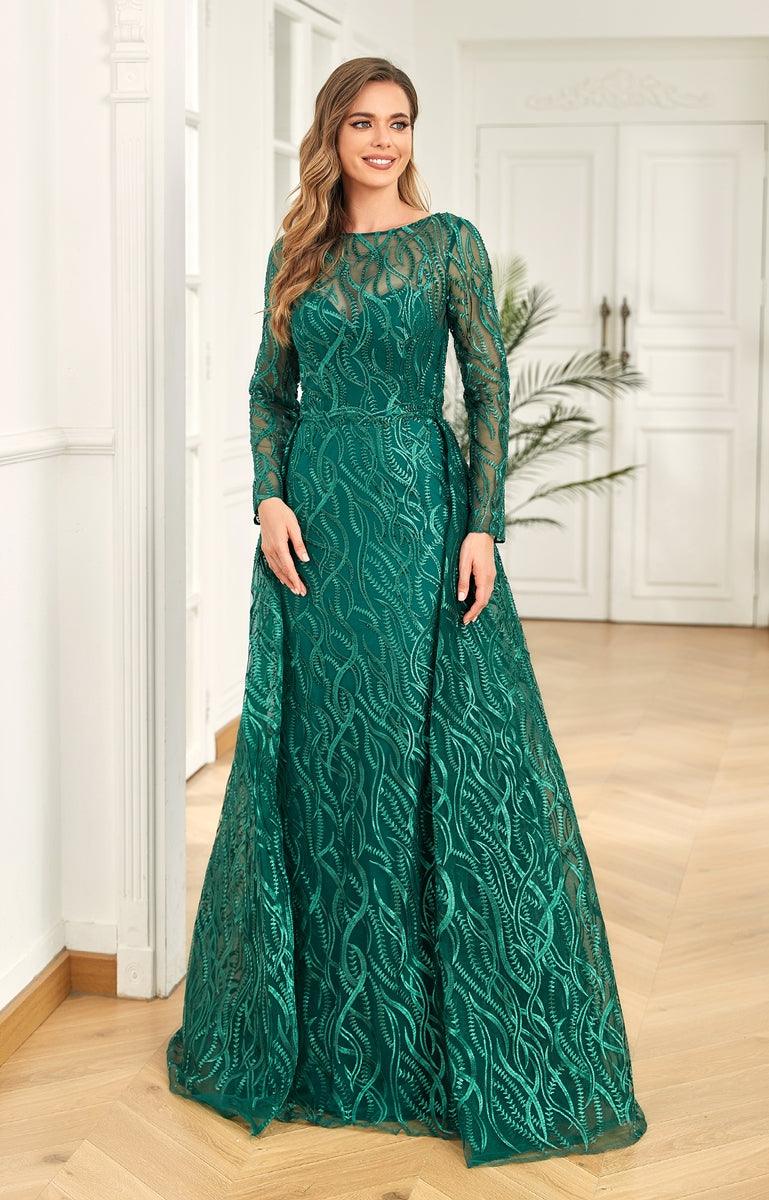 enof velour jersey long dress イナフ Safiya Long Sleeve Plunge Neck Metallic Jersey Evening Gown
