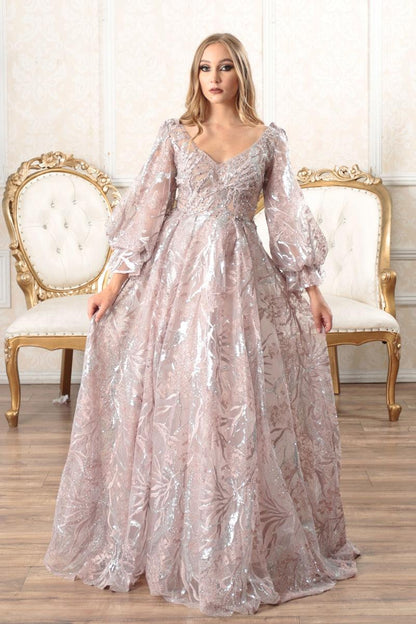 Prom Dresses Prom Long Puff Sleeve Glitter Ball Gown Dusty Rose