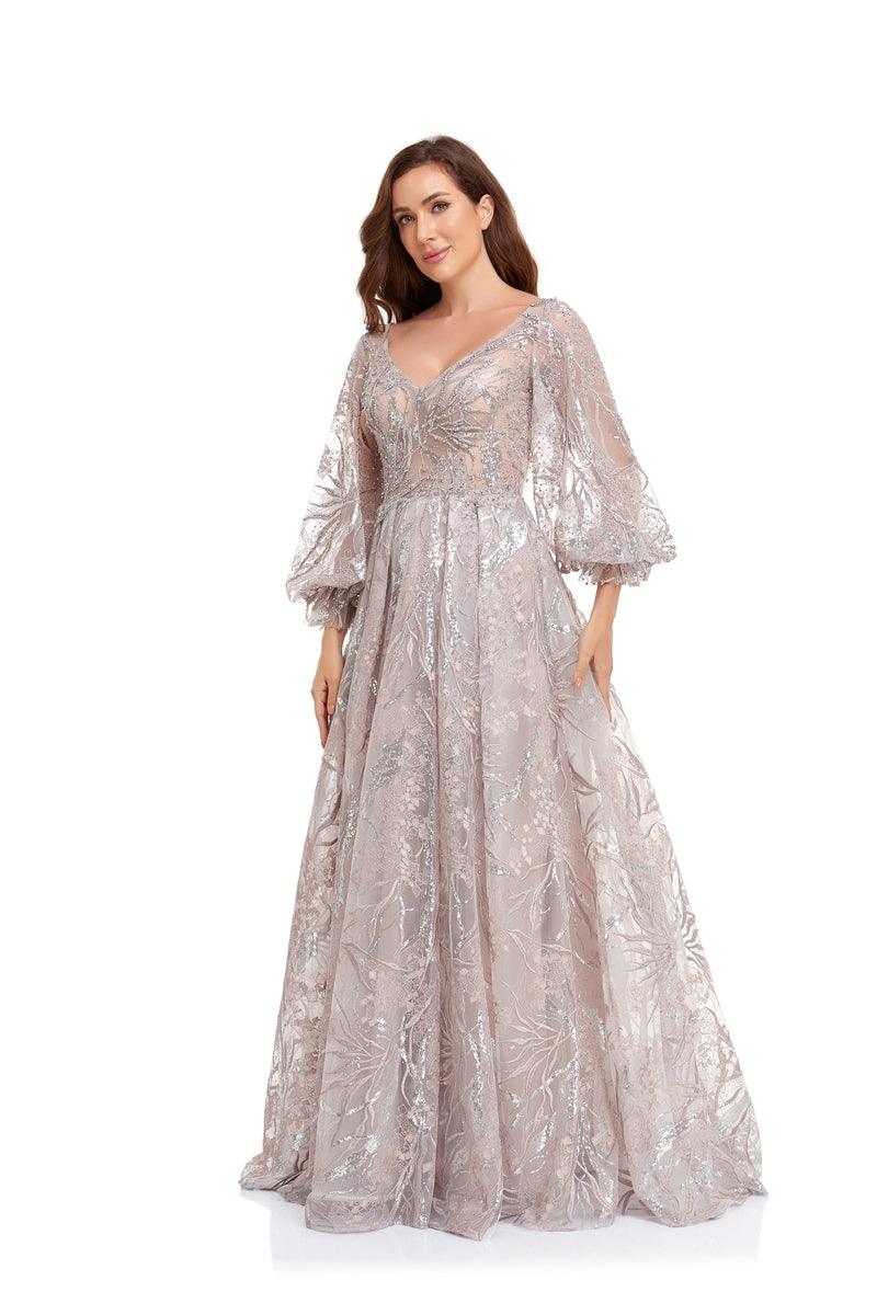 Prom Dresses Prom Long Puff Sleeve Glitter Ball Gown Dusty Rose