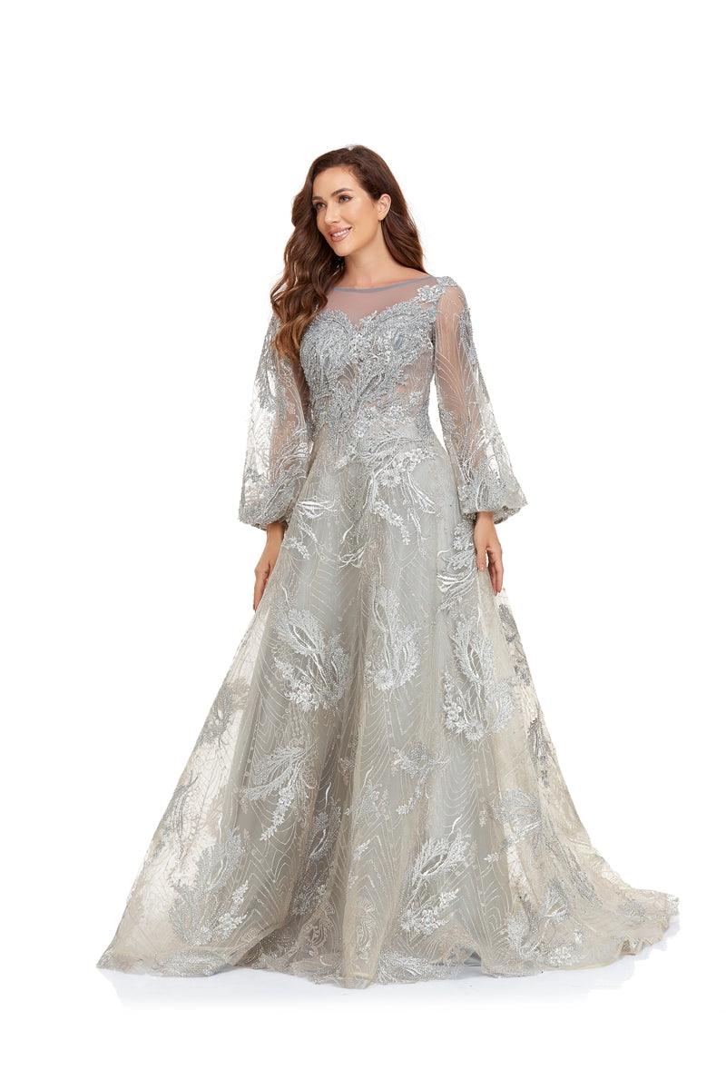 Prom Dresses Prom Long Sleeve Formal A Line Ball Gown Grey